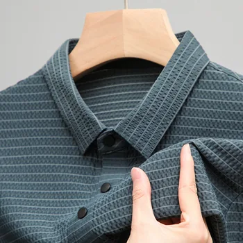 2024 m. Kvėpuojantis Polo Marškinėliai Ledo Šilko Vasaros Nauji vyriški Lop-iki Tuščiaviduriai trumparankoviai Verslo Mada T-Shirt Vyrai Prekės Rūbai