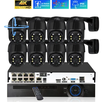 8CH 4K PTZ Saugumo kamerų Sistema, 8MP Lauko Smart Žmogaus Aptikta IP Kamera su POE Dviejų krypčių Garso CCTV Vaizdo Stebėjimo Nustatyti Xmeye