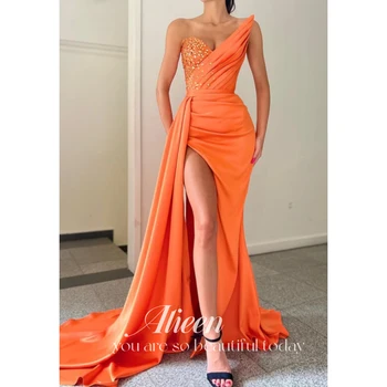 Aileen Vakaro Suknelės Ponios Oranžinės Spalvos Elegantiškas Šalies Moterų 2023 Undinė Ilgai Vestuvių Satino Granulių Prabangūs Suknelė Įžymybė Gala Moteris