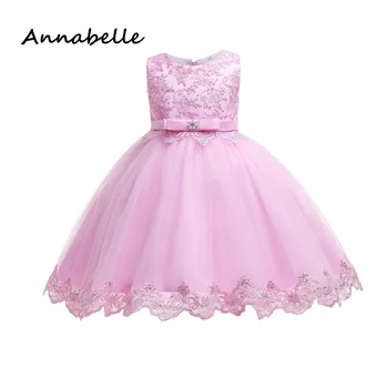 Annabelle Gėlių Mergaitės Suknelė Vestuves Baby Princess Gimtadienio Suknelė Prabanga Reljefiniai Suknelė Be Rankovių 2024 Naujas