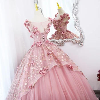 Ashely Alsa Prabanga Princesė Quinceanera Suknelės 2023 V Kaklo 3D Gėlė Ilgai Moterų Prom Šalis Suknelė Vestido De 15 16 Anos AA423