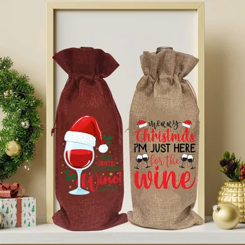 Dear Santa Tiesiog Atnešti Vyno Spausdinti Vyno Maišelį Bendradarbis Kalėdų Dovana Kalėdų Puošmena Vakarienę Kalėdų Stalo Butelį Raišteliu Krepšiai