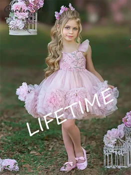 Gardenwed Pink Flower Girl Dress Gir Šalis Suknelė Tiulio Vaikas, Gimtadienio Dieną Princesė Suknelės, Uždusęs Vaikas Suknelė Mielas Vaikas Pirmoji Komunija