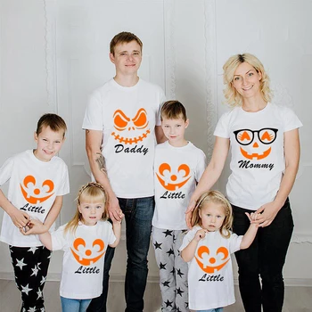 Helovinas Atitikimo Šeimos Pižama Išskirtinis Dizainas Moliūgų Face White T-shirts
