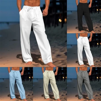 Iki 2023 m. Rudenį Lino Kelnės, vyriški Laisvalaikio vientisos Spalvos Laisvas Kelnes Komfortas, Elegantiškas Mados Raišteliu Sweatpants Vyrų Streetwear