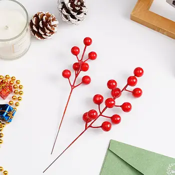 Imituojamas Raudonųjų Vaisių String Su 7 Galvų Ir Geležies Vielos Vaisių Facai Medžio Dekoratyvinė Raudona Kalėdų Medžio Atraižas Kalėdų Str Q1Y6
