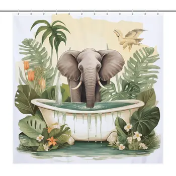 Jungle Elephant Tropinių Miškų, Vonios Užuolaidos Vonios kambarys Dekoro Vandeniui Audinio Dušo Užuolaidos 12pcs Kabliukai