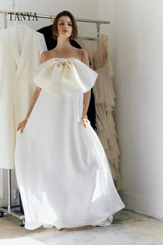 Mados Linija, Vestuvių Suknelės Su Detachble Lankas Naujas Dizainas Rankovių Paprasta Grindų Ilgis Nuotakos Suknelė