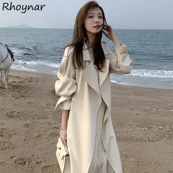 Mados Nėriniai-up Ilgos Tranšėjos Paltai Moterims korėjos Stiliaus Temperamentas High Street Naujų Rudens Mujer Prašmatnus Estetinės Elegantiškas Moteriškas