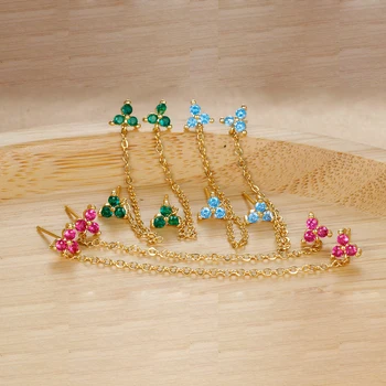 Mados Spalvotų Kristalų, Cirkonio Gėlių Grandinės Auskarai Moterims, Nerūdijančio Plieno CZ Cirkonis Trikampis Stud Earings Papuošalai