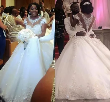 Nauja Afrikos Kristalų Vestuvių Suknelės 2023 Iliuzija Bžūp Rankovėmis, Užkarpomis, Uždusęs Vestuvinės Suknelės 3D Gėlių Nėrinių Chalatas De Mariee