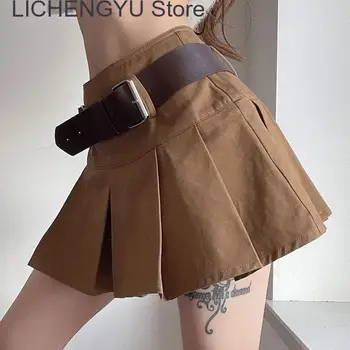 Naujas Preppy Stilius Juodas Klostuotas Mini Sijonas Ponios High Waisted Trumpi Sijonai Moterims Korėjos Mados Vasaros Sexy Diržas