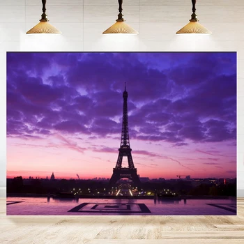 Paryžiaus Sutemų Eifelio Bokštas Fotografijos Fonas Reklama Photo Booth Rekvizitai Paryžiaus Naktinio Matymo Sienos Fone Plakatas