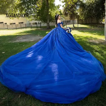 Prabanga Royal Blue Kamuolys Suknelė Šalis Suknelė 2024 Duobute Brangioji Tiulio Quinceanera Suknelę Princesė Saldus 16 Vestido De XV Años
