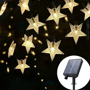 Saulės Žvaigždė String Šviesos Lauko Vandeniui LED Saulės energija Varomas Pasakų Žibintai Kalėdų Kiemo, Sodo Kieme Veranda, Vestuvių Dekoras