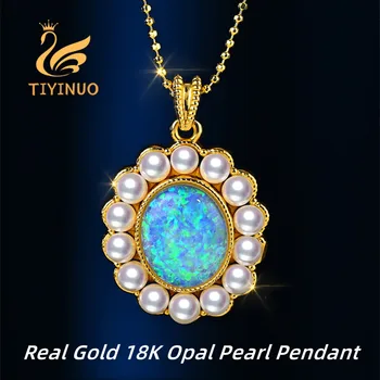 TIYINUO Originali AU750 Nekilnojamojo 18K Aukso, Gamtos Opal Gėlavandenių Perlų Derliaus Karoliai Pakabukas Dovana Metu Moteris Fine Jewelry