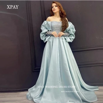 XPAY Dubajus arabų Moterų vakarinės Suknelės nuo Peties Sluoksniuotos ilgomis Rankovėmis, Nėriniai, Šilko Prom Chalatai Oficialus Suknelė 2023