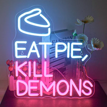 valgyti pyragą nužudyti demonus neoninis ženklas Namuose šalis, neoninės šviesos, baras, parduotuvė, restoranas sienos meno apdailos žėrintis pasirašyti Asmeninį neoninės šviesos