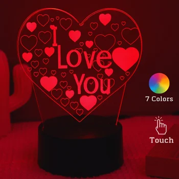 Širdies 3D Akrilo Vaikai staliukas, Lempa LED, aš Tave Myliu, 7 Spalvų Touch Naktį Šviesos Draugei Valentino Dienos, Gimtadienio Dovana