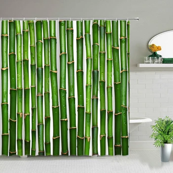 Šiuolaikinės Žalia Natūralaus Bambuko Serijos Dušo Užuolaidų Komplektas Vandeniui Namų Vonios Kambarys Dekoro Užuolaidos Su Kabliu Populiarus, Vonios Reikmenys